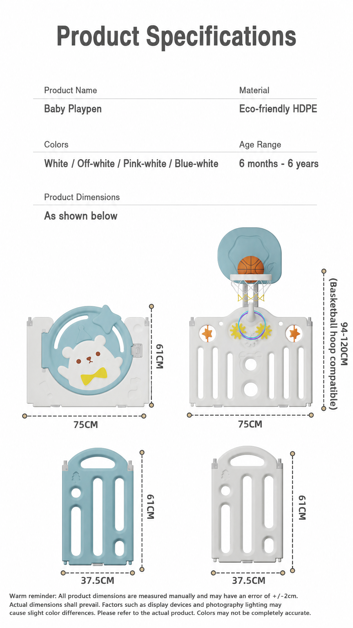 Happy Bear Foldable Baby Playpen & Safety Fence 12+2