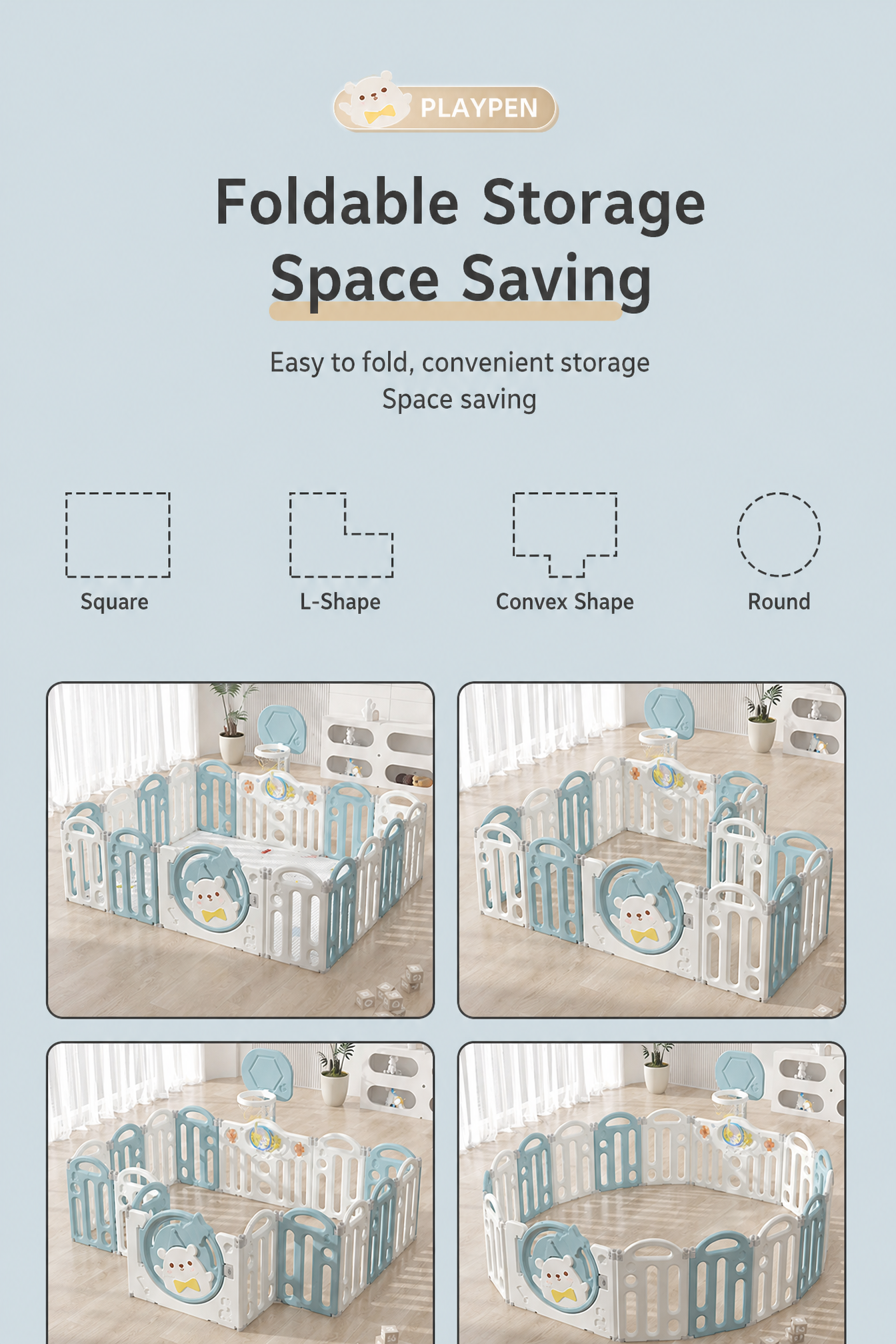 Happy Bear Foldable Baby Playpen & Safety Fence 12+2