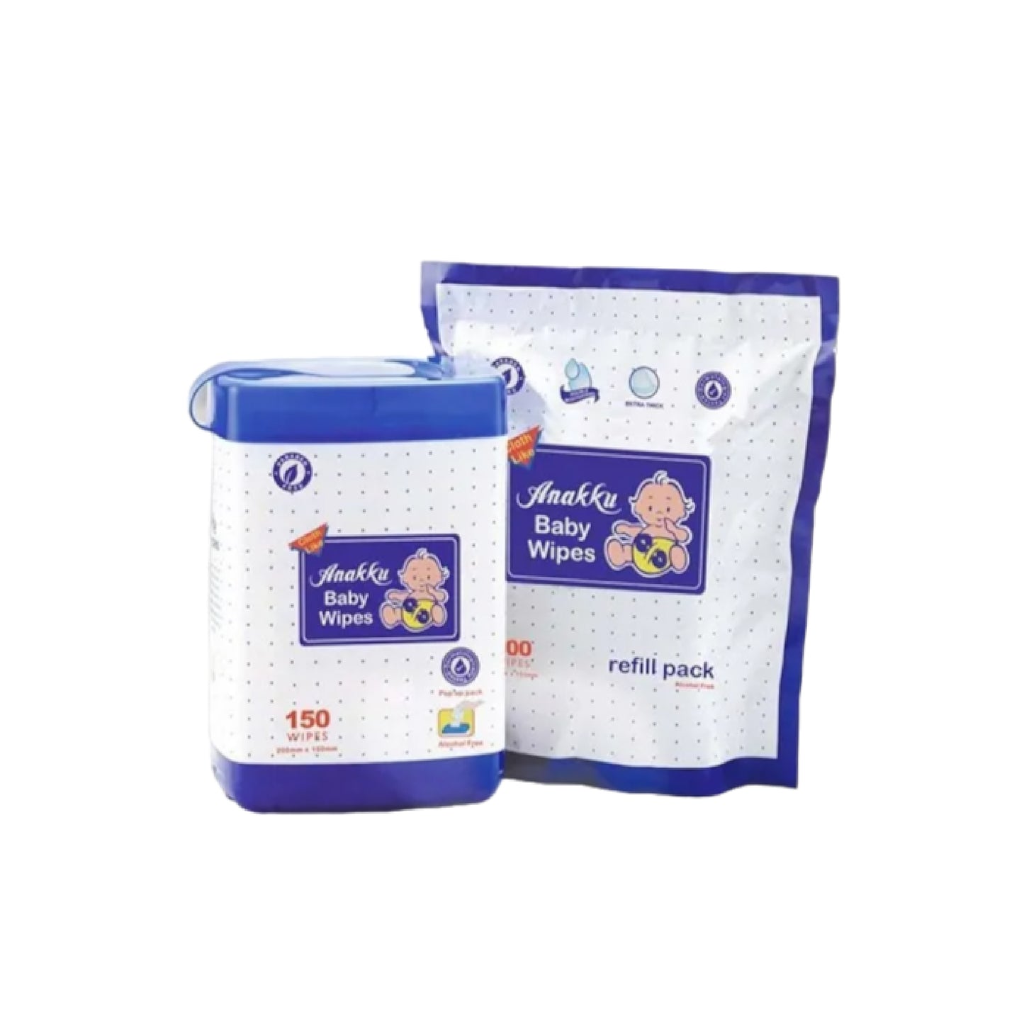 Anakku Baby Wipes Wet Tissue/Tisu Basah Bayi - Canister (150's) + Refill Pack (100's) WT250