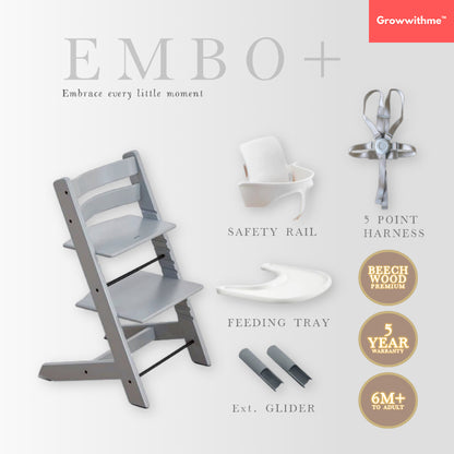 Growwithme™ Embo+ High Chair [Enhanced Edition]｜Premium Beech Wood｜5-Year Warranty