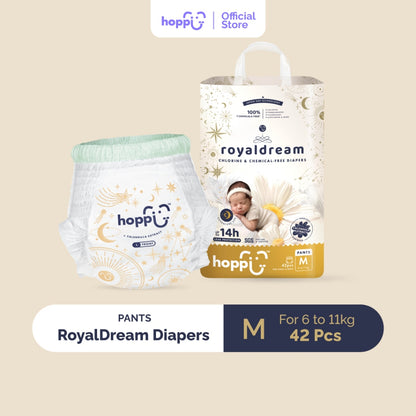 Hoppi RoyalDream Baby Diaper Pants M42/L38/XL32/XXL28 (1 Pack) 100% Chemicals-Free