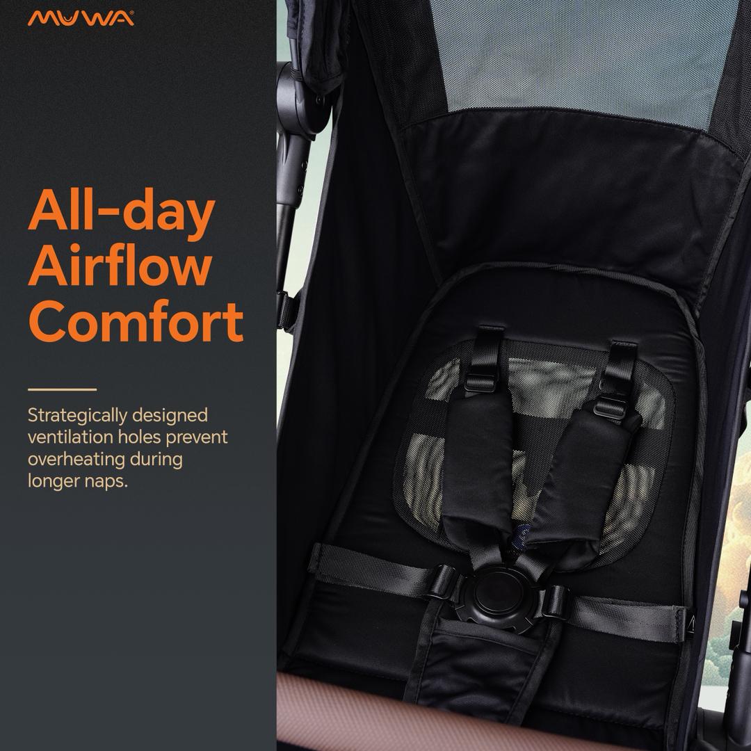 Muwa Venty Stroller Cabin Size Ultra Light Weight 5.7kg Auto Fold from Newborn - 22kg
