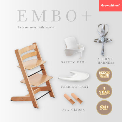 Growwithme™ Embo+ High Chair [Enhanced Edition]｜Premium Beech Wood｜5-Year Warranty