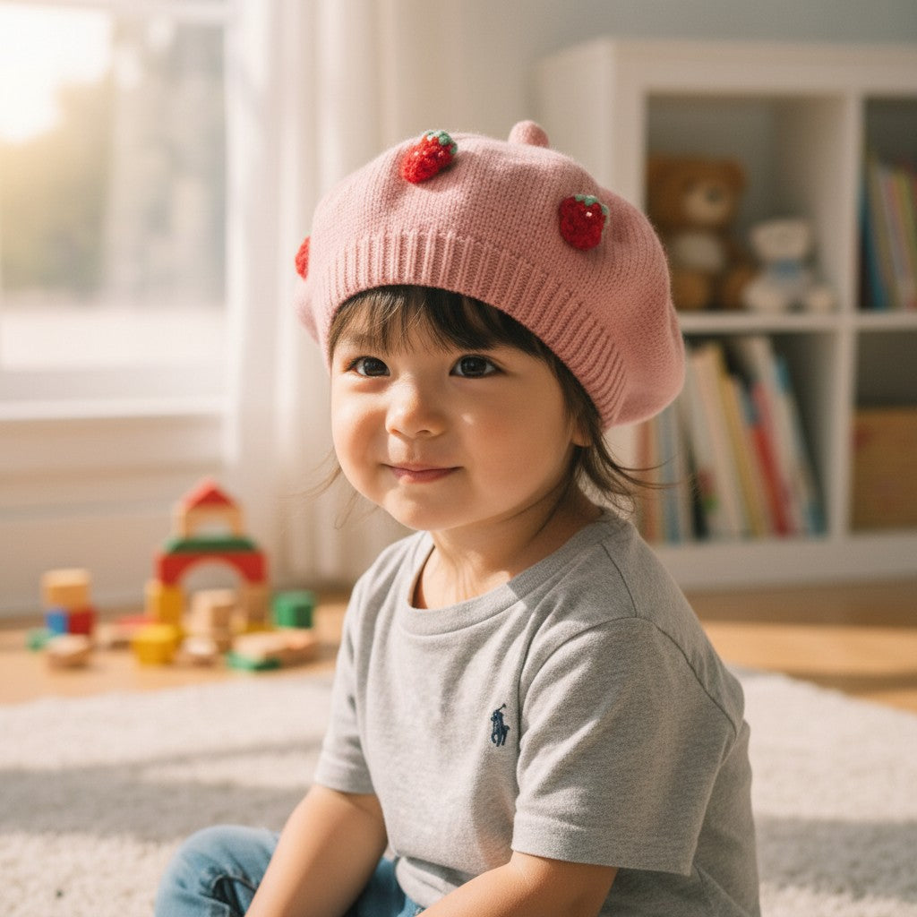Baby Girls Knitted Beret Hat Suitable for 1-6 years Old